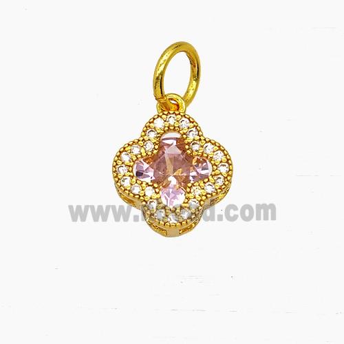 Copper Clover Pendant Pave Zirconia Crystal Glass Gold Plated