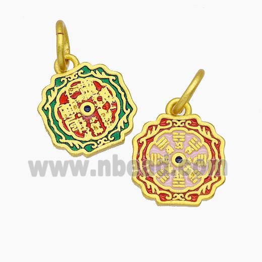 Chinese Eight Diagram Charms Copper Bagua Pendant Painted Gold Plated