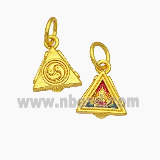 Tibetan Style Copper Buddha Pendant Painted Triangle Gold Plated