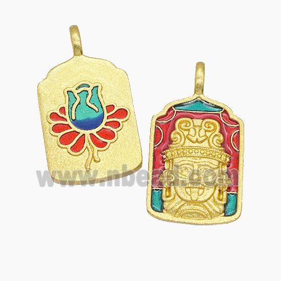 Tibetan Style Copper Buddha Pendant Amulet Painted Gold Plated