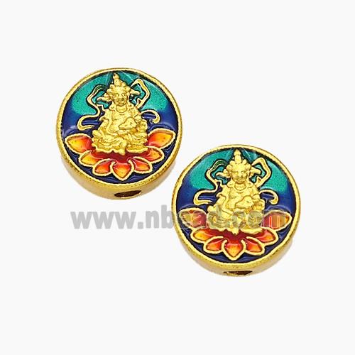 Copper Buddha Beads Multicolor Painted Coin Gold Plated