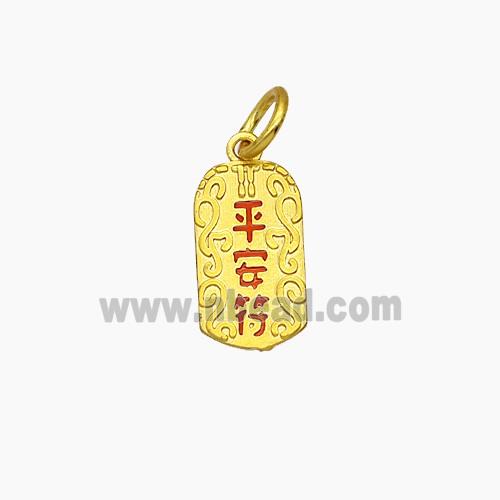 Chinese Lucky Peace Amulet Charms Copper PingAn Characters Pendant Enamel Gold Plated
