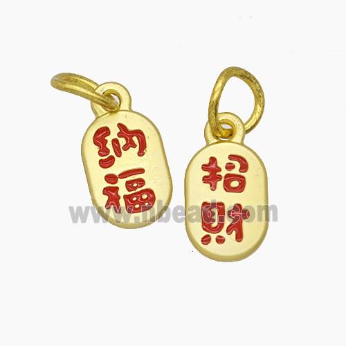 Chinese Lucky Peace Amulet Charms Copper Characters Pendant Enamel Gold Plated