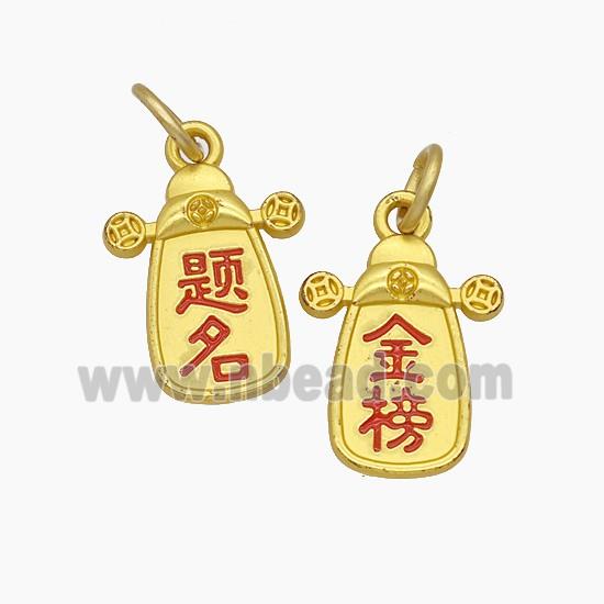 Chinese Lucky Peace Amulet Charms Copper Characters Pendant Enamel Gold Plated