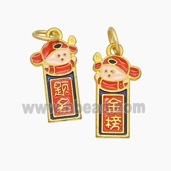 Chinese Lucky Peace Amulet Charms Copper Characters Pendant Enamel Gold Plated