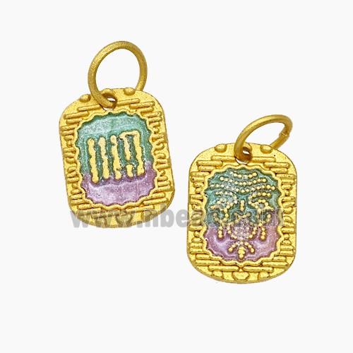 Tibetan Style Copper Amulet Pendant Enamel Gold Plated