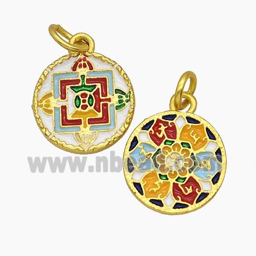 Tibetan Style Copper Amulet Pendant Enamel Gold Plated