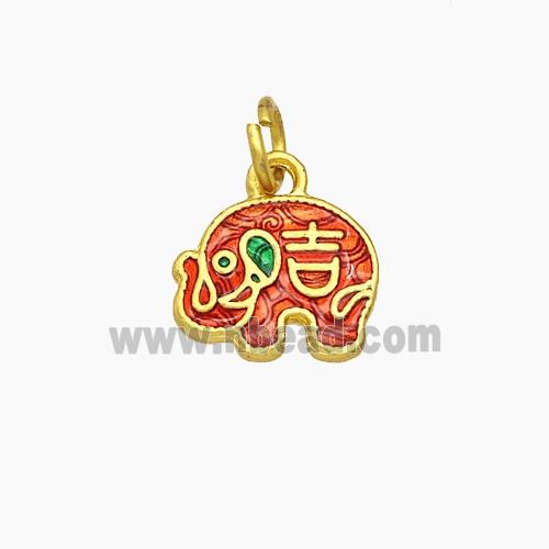 Copper Elephant Pendant Red Painted Chinese Lucky Gold Plated