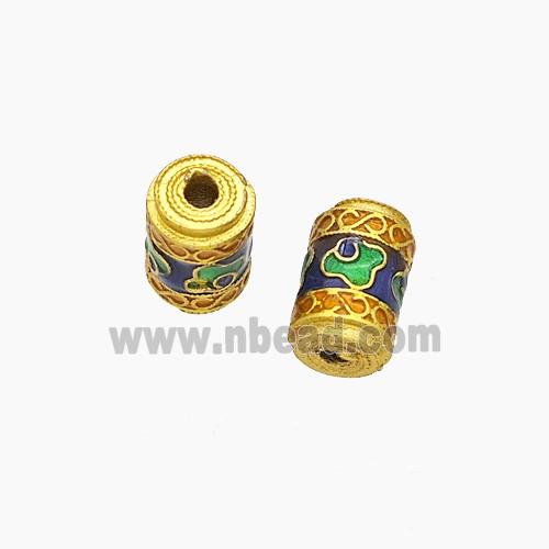 Tibetan Style Tube Beads Painted Gold Plated