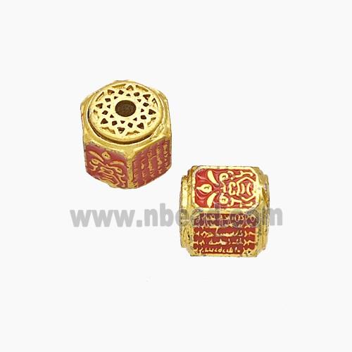 Tibetan Style Copper Tube Beads Red Painted Gold Plated