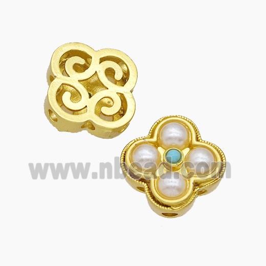 Copper Clover Beads Pave Resin Gold Plated