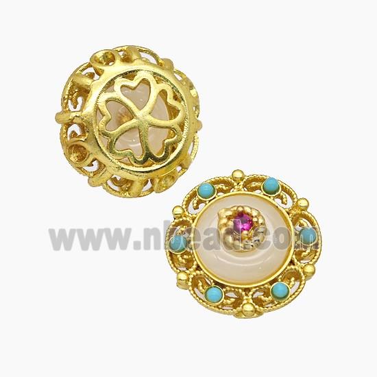 Copper Button Beads Pave Resin Gold Plated