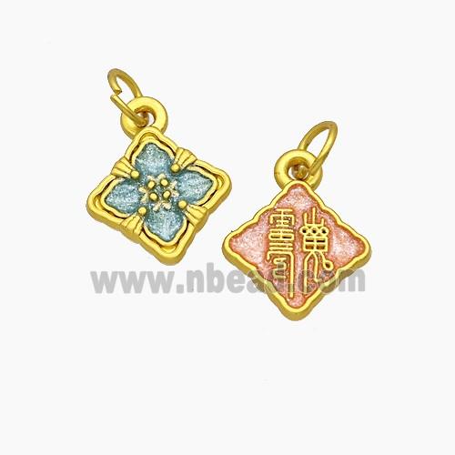 Chinese Style Blessings Charms Copper Characters Pendant Painted Gold Plated