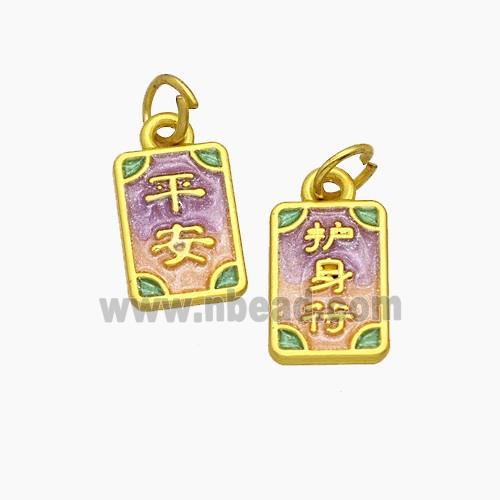 Chinese Style Blessings Charms Copper PingAn Amulet Pendant Painted Gold Plated