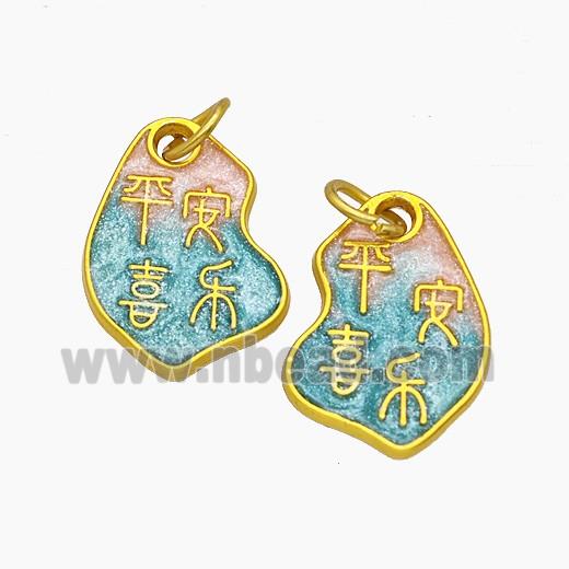 Chinese Style Blessings Charms Copper PingAn Xile Amulet Pendant Painted Gold Plated