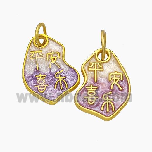 Chinese Style Blessings Charms Copper PingAn Xile Amulet Pendant Painted Gold Plated