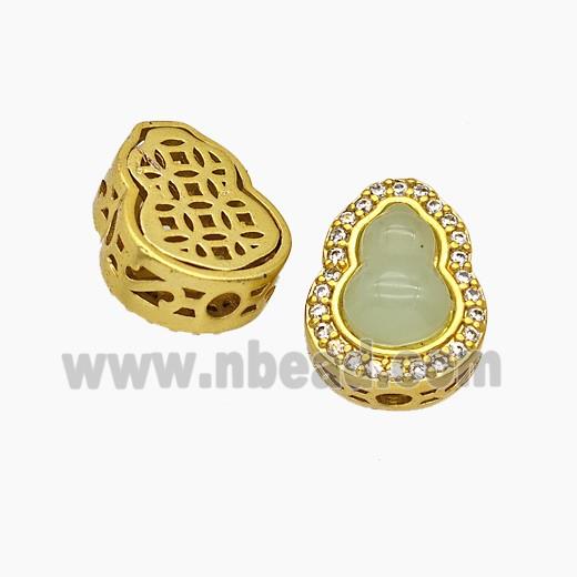 Copper Gourd Beads Pave Jade Fulu Gold Plated