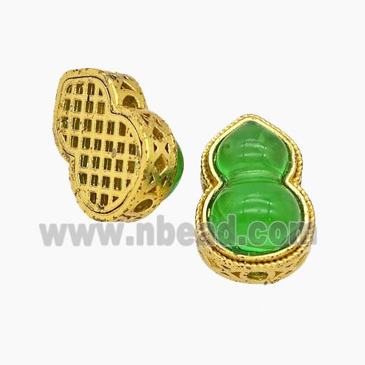 Copper Gourd Beads Pave Jade Fulu Gold Plated