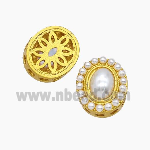Copper Oval Beads Pave Resin Gold Plated