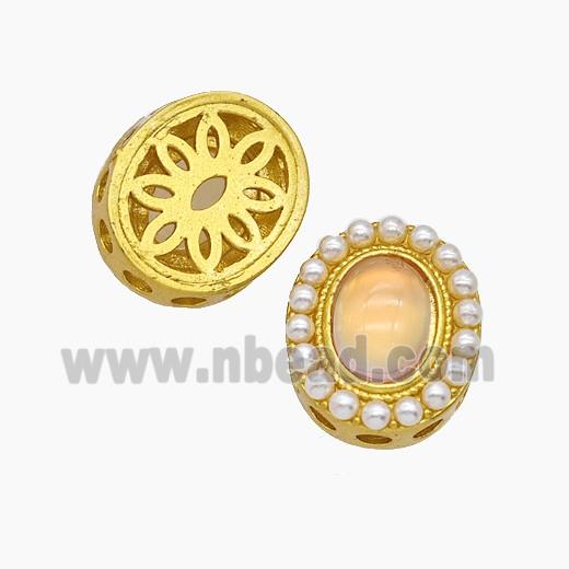 Copper Oval Beads Pave Resin Gold Plated