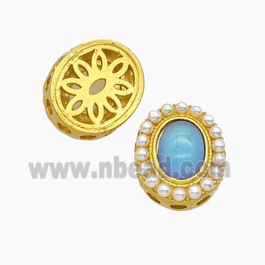 Copper Oval Beads Pave Catseye Gold Plated