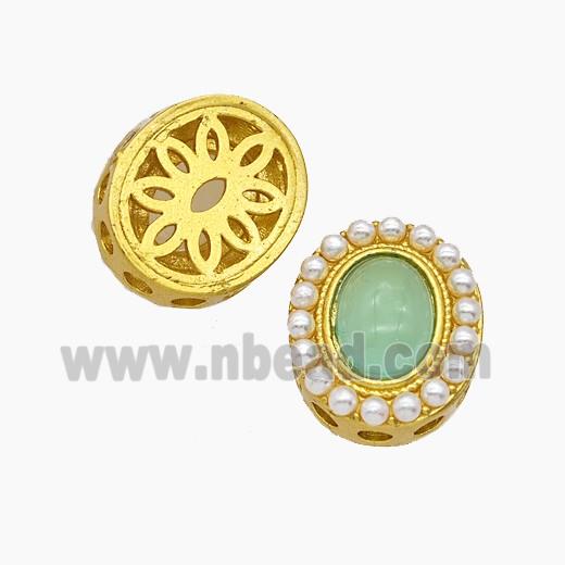 Copper Oval Beads Pave Catseye Gold Plated