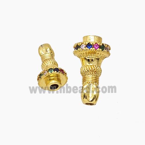 Tibetan Style Copper Prayer Bell Beads Pave Rhinestone Gold Plated