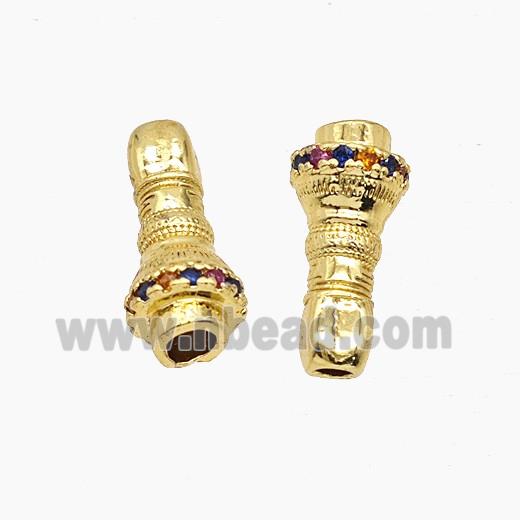 Tibetan Style Copper Prayer Bell Beads Pave Rhinestone Gold Plated
