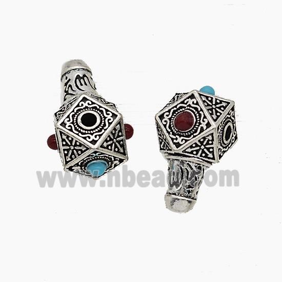 Tibetan Style Copper Guru Beads Antique Silver