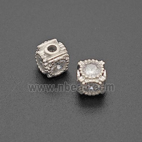 Copper Bead Pave Zircon, Silver Plated