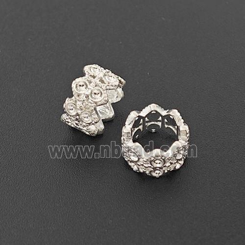 Copper Bead Pave Zircon, Silver Plated