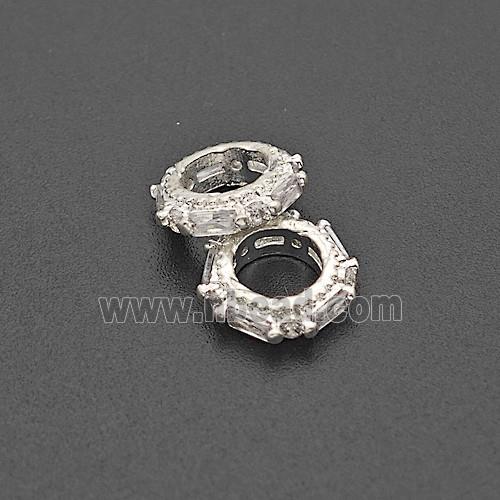 Copper Bead Pave Zircon, Silver Plated