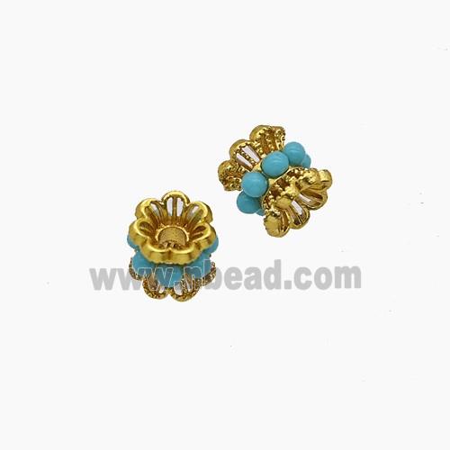 Copper Bead Pave Zircon, Gold Plated