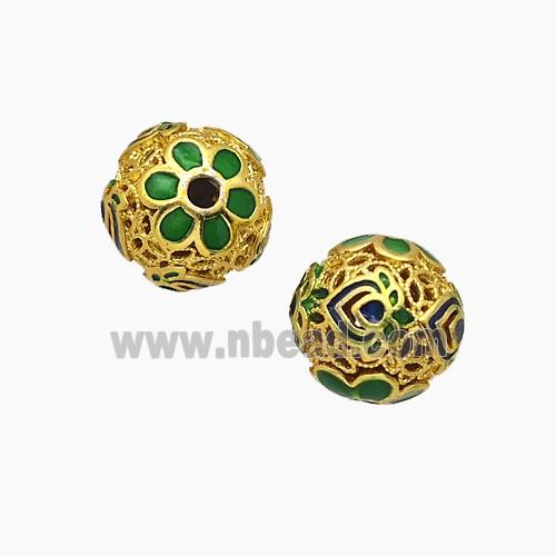 Copper Bead Pave Zircon, Gold Plated