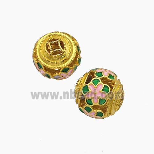 Copper Bead Pave Zircon, Gold Plated