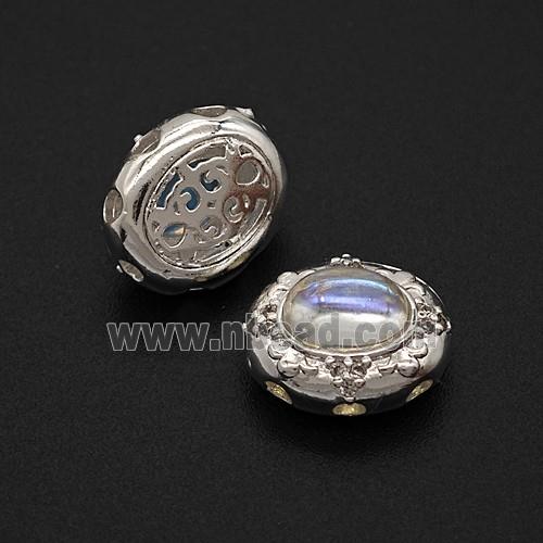 Copper Bead Pave Zircon, Silver Plated