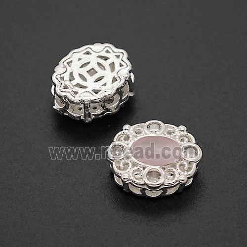 Copper Bead Pave Zircon, Silver Plated