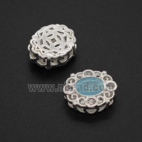 Copper Bead Pave Zircon, Silver Plated