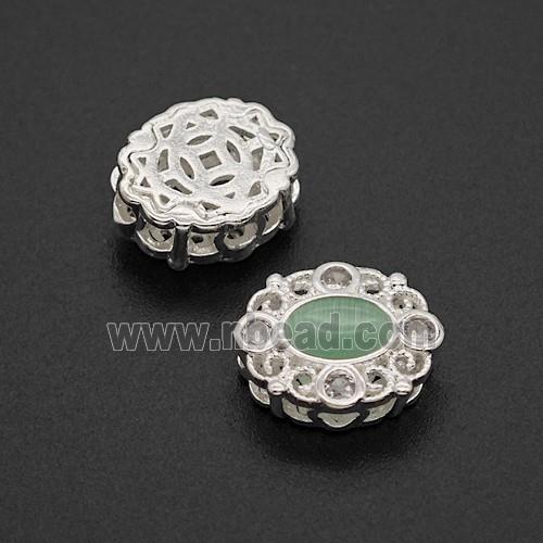 Copper Bead Pave Zircon, Silver Plated