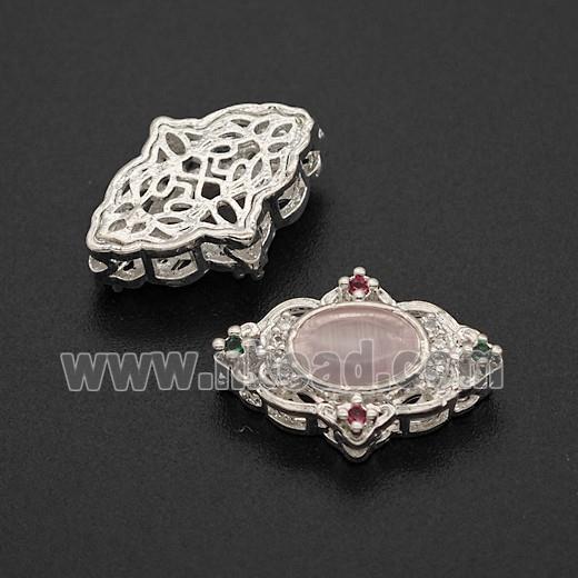 Copper Bead Pave Zircon, Silver Plated
