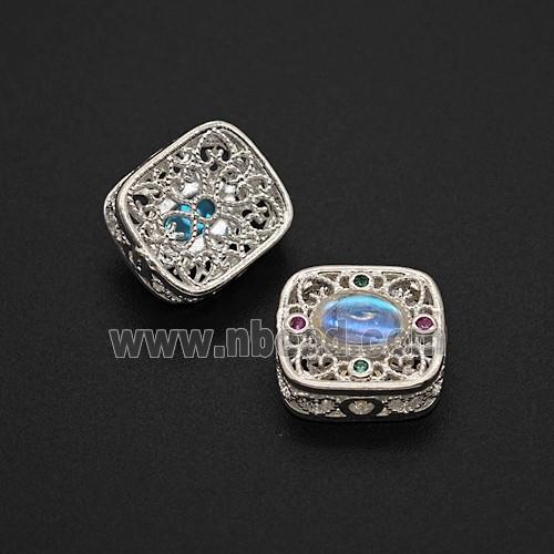 Copper Bead Pave Zircon, Silver Plated