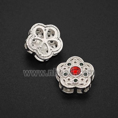 Copper Bead Pave Zircon, Silver Plated