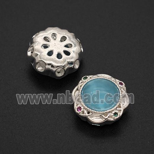 Copper Bead Pave Zircon, Silver Plated