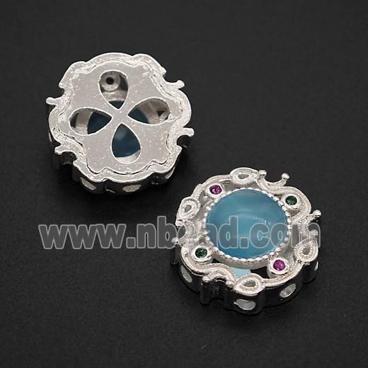 Copper Bead Pave Zircon, Silver Plated