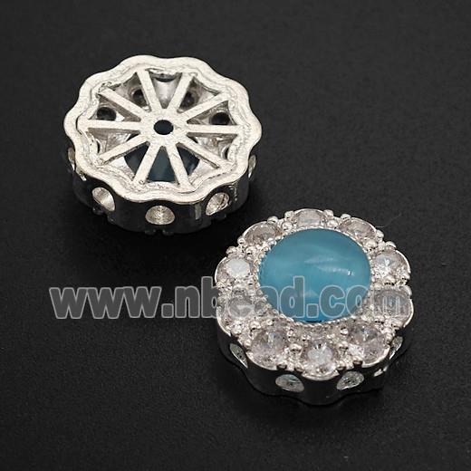 Copper Bead Pave Zircon, Silver Plated