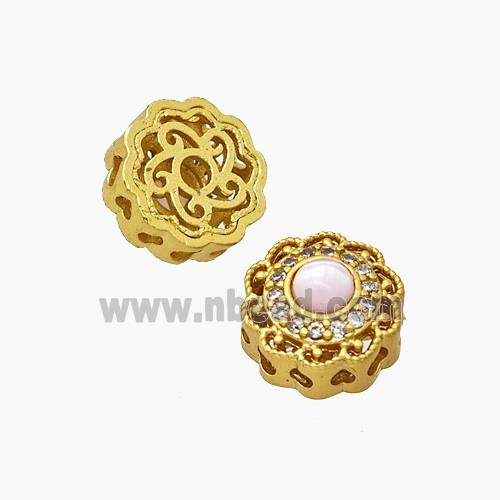 Copper Bead Pave Zircon, Silver Plated