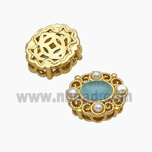 Copper Bead Pave Zircon, Silver Plated
