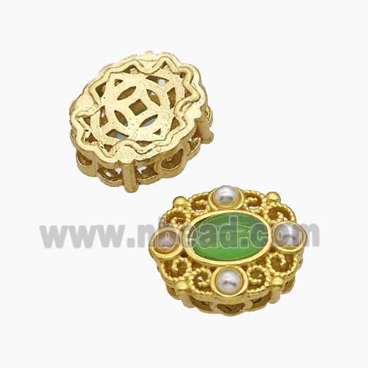 Copper Bead Pave Zircon, Silver Plated