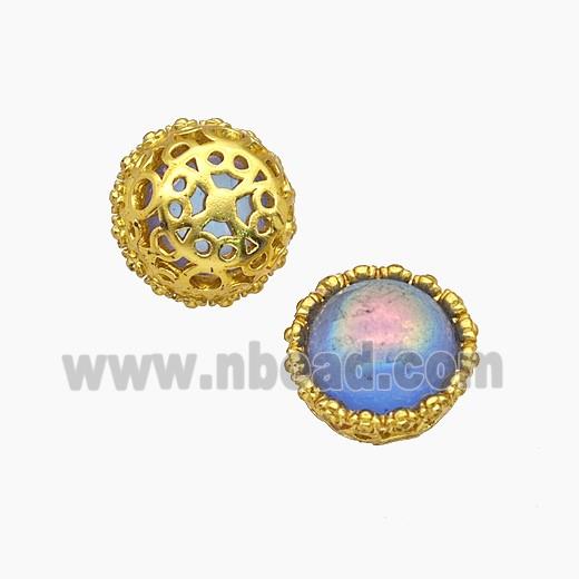 Copper Bead Pave Zircon, Silver Plated