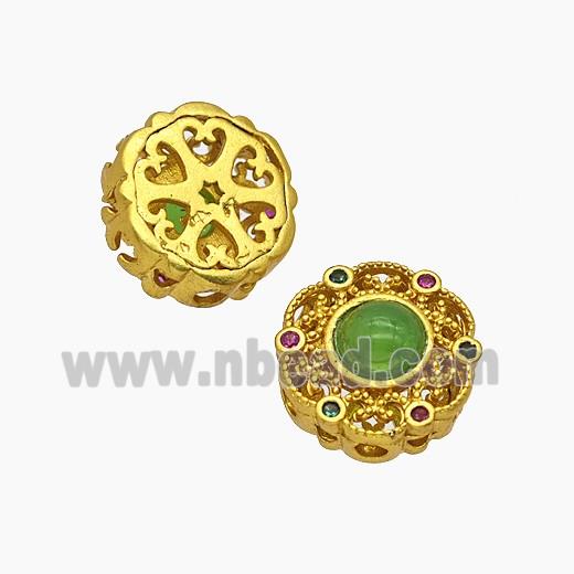 Copper Bead Pave Zircon, Silver Plated